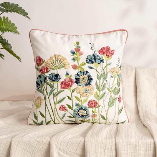 Embroidered Decorative Cushion Cover, Multicolor Wildflower