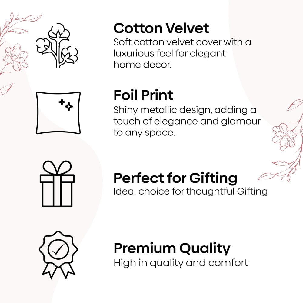 Gold Foil Printed Cotton Velvet Cushion Covers, set of 3 , Bright Bliss