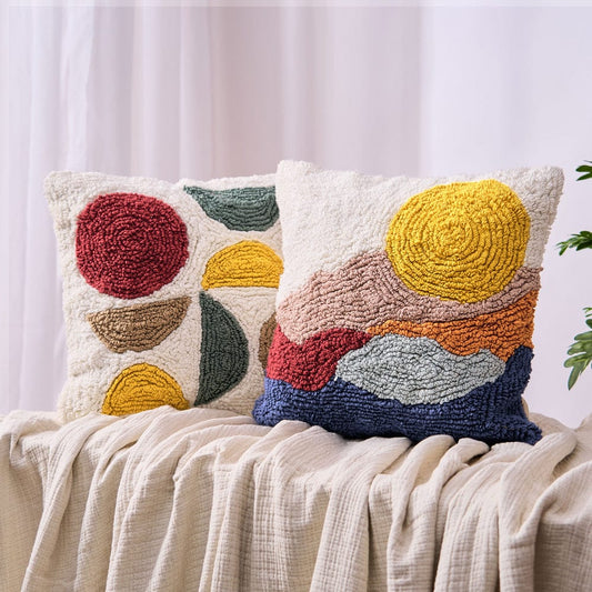 Tufted Decorative Cushion Cover, Sun & Abstract Pack of 2