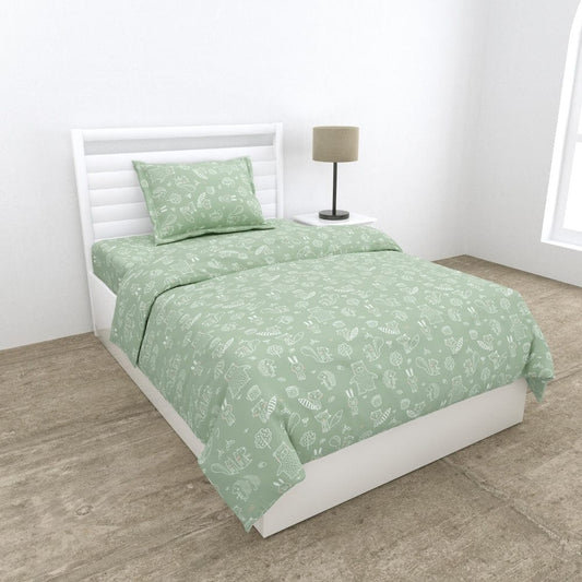 Percale 210 TC Single Flat Bedsheet- Foliage Fantasy