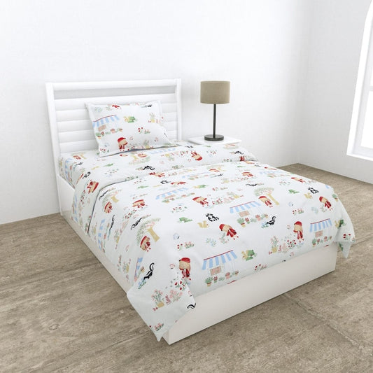 Percale 210 TC Single Flat Bedsheet- Scarlet on Adventure