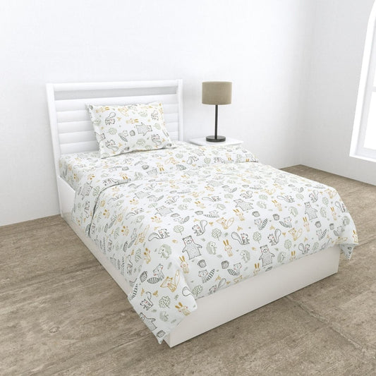 Percale 210 TC Single Flat Bedsheet- Woodland Animal