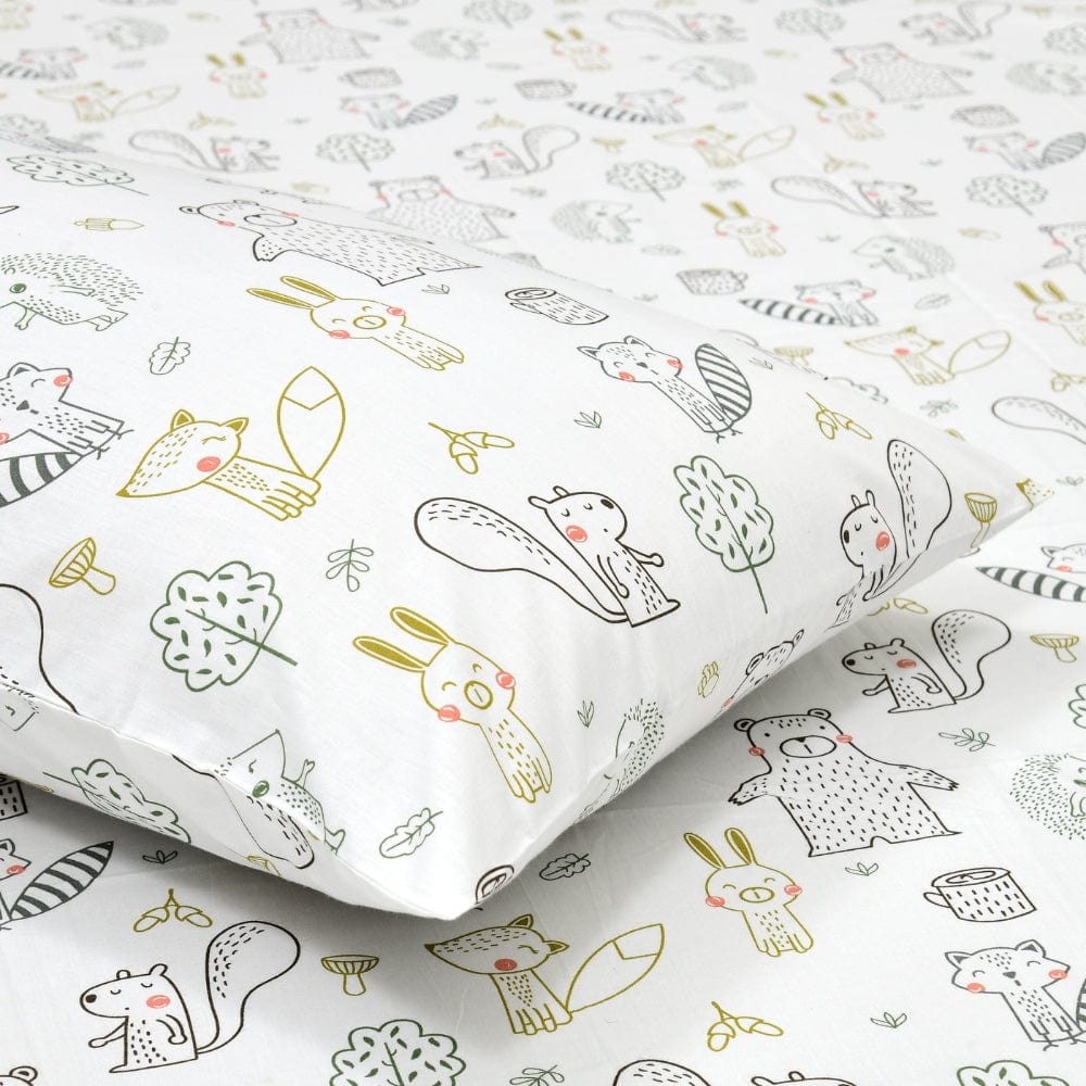 Percale 210 TC Single Flat Bedsheet- Woodland Animal