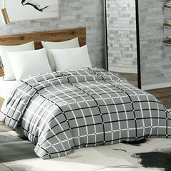 Grey Stripe Printed Reversible Flannel AC / All season Blanket - Double - Flannel Blanket | haus & kinder