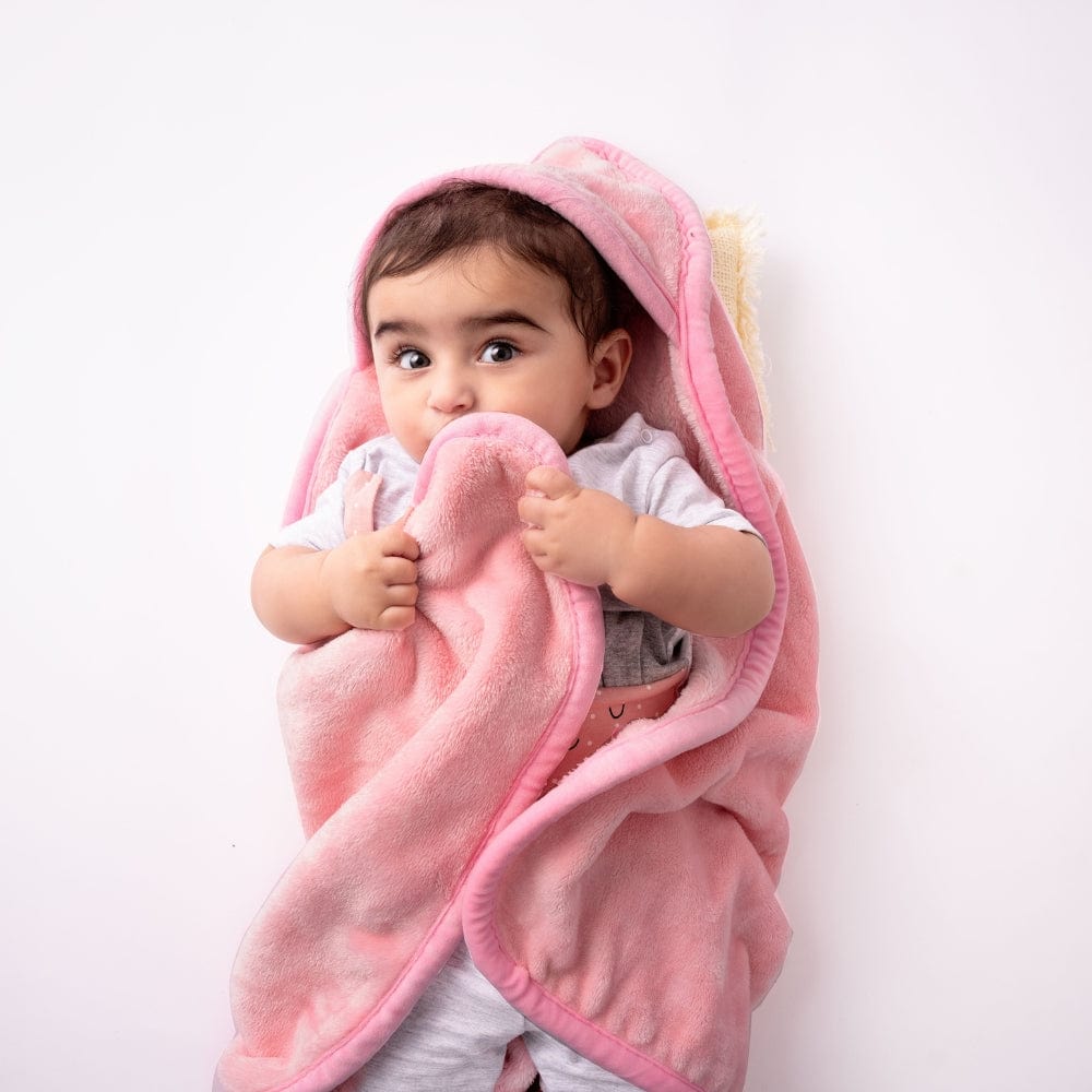 Super Soft Plush Baby Hooded Flannel Blanket - Sage Green & Baby Pink