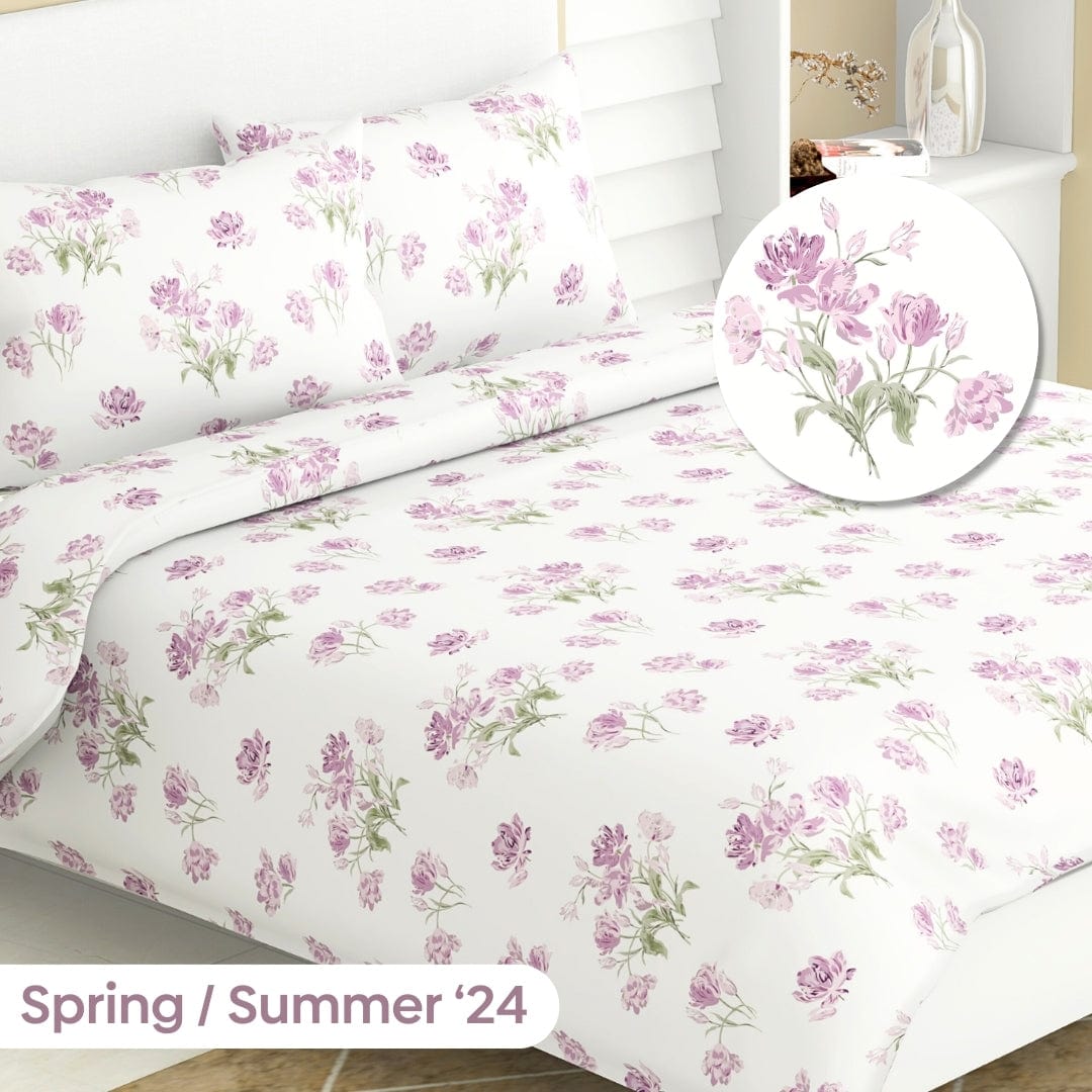 Lilac Dream 100% Cotton Double Bedsheet, 186TC