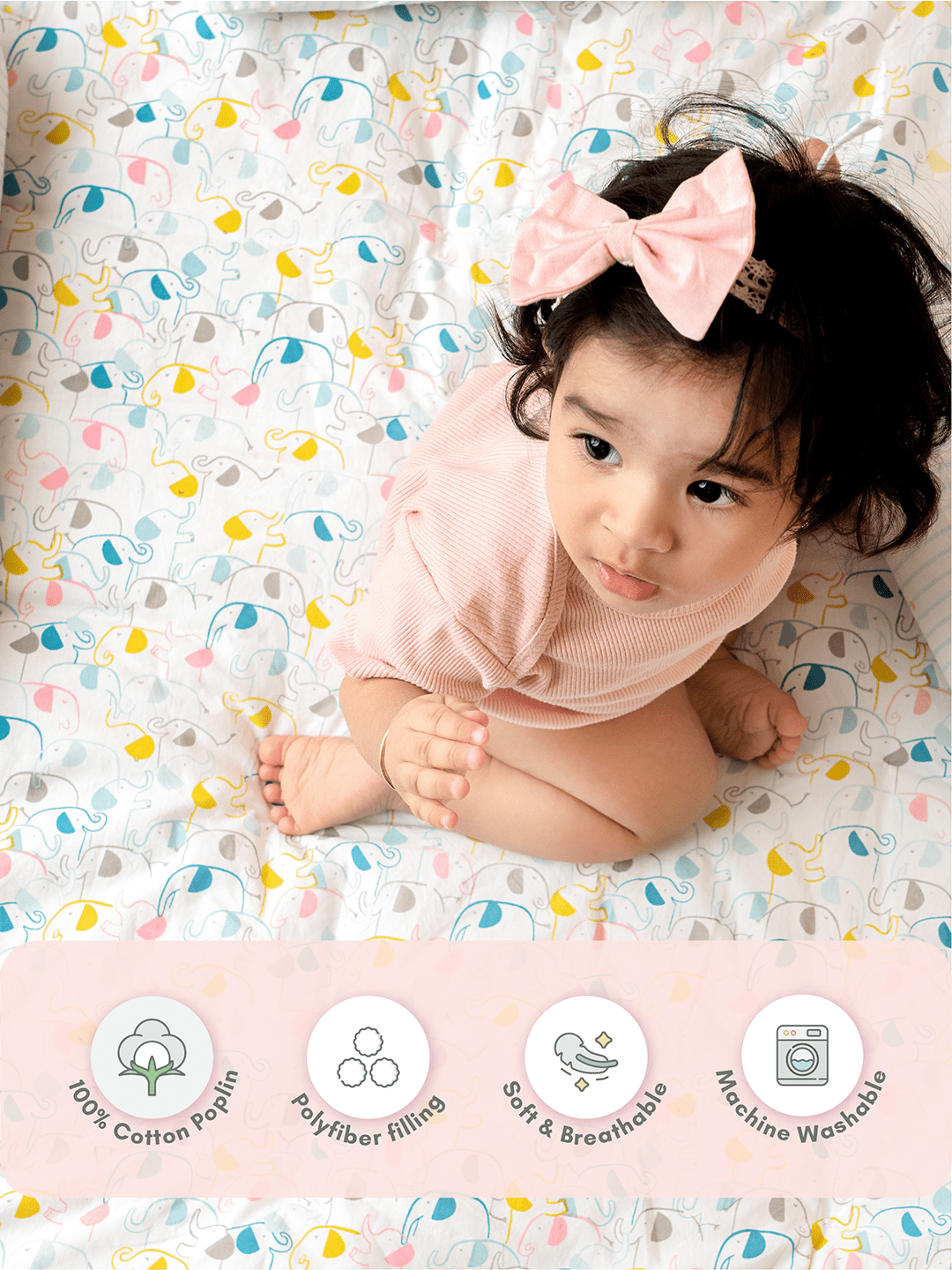 Elephantastic Baby Bedding Set: Mattress, Bolsters with Pillow (Pack of 4)