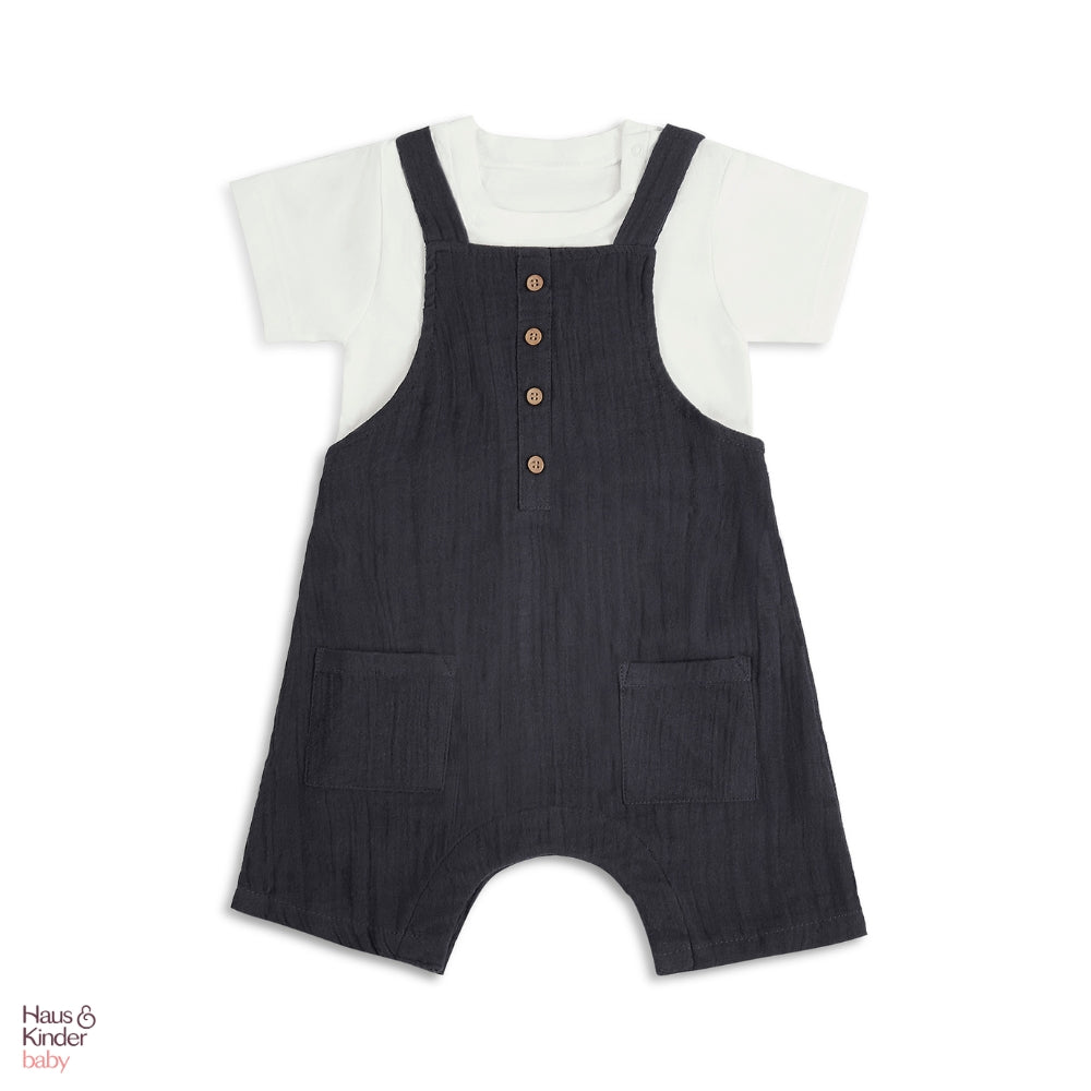 Baby Dungree with T-shirt- Blue & White