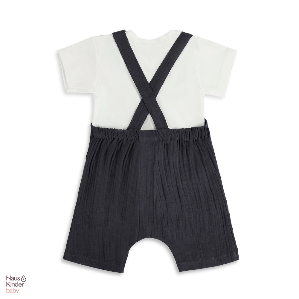 Baby Dungree with T-shirt- Blue & White