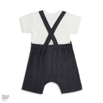 Baby Dungree with T-shirt- Blue & White