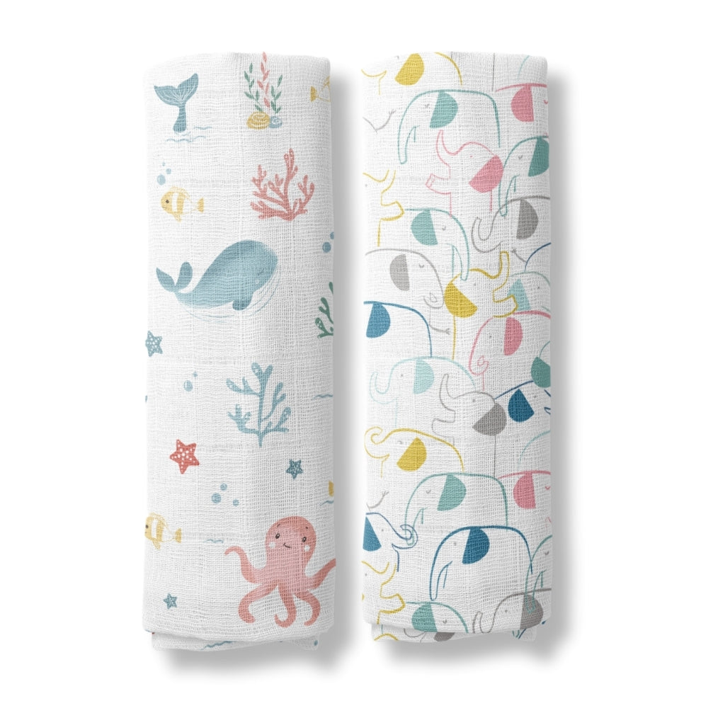 Seashell Collection 100% Cotton Muslin Swaddle Pack of 2