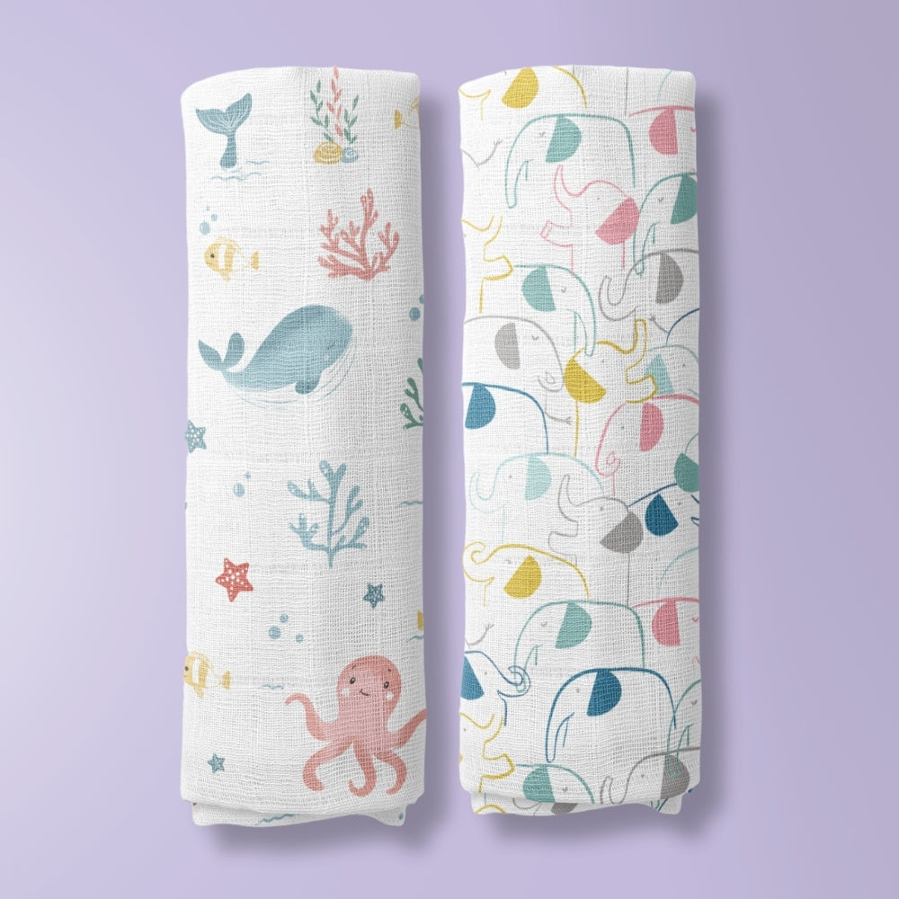 Seashell Collection 100% Cotton Muslin Swaddle Pack of 2