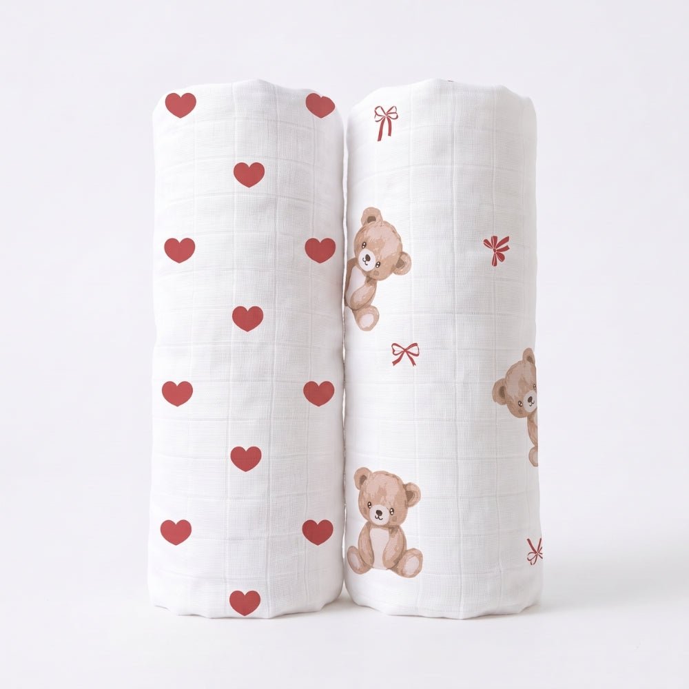 Bear Love Cotton Muslin Swaddle – Pack of 2 - Swaddles | haus & kinder
