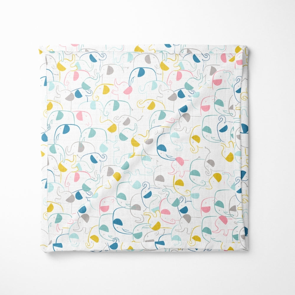 Aloha Collection 100% Cotton Muslin Swaddle Pack Of  4 (Elephant, Dot, Fruit, Ocean)