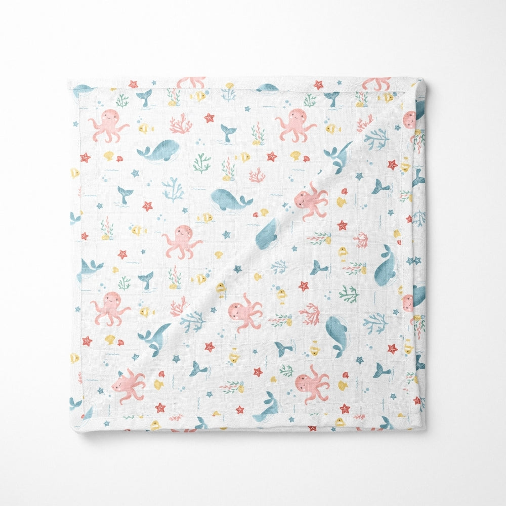 Aloha Collection 100% Cotton Muslin Swaddle Pack Of  4 (Elephant, Dot, Fruit, Ocean)