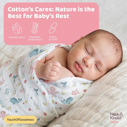 Aloha Collection 100% Cotton Muslin Swaddle Pack Of  4 (Elephant, Dot, Fruit, Ocean)