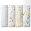 Fruit & Brute 100% Cotton Soft Muslin Swaddles -Pack of 4 ( Yellow , blue , Multicolor)