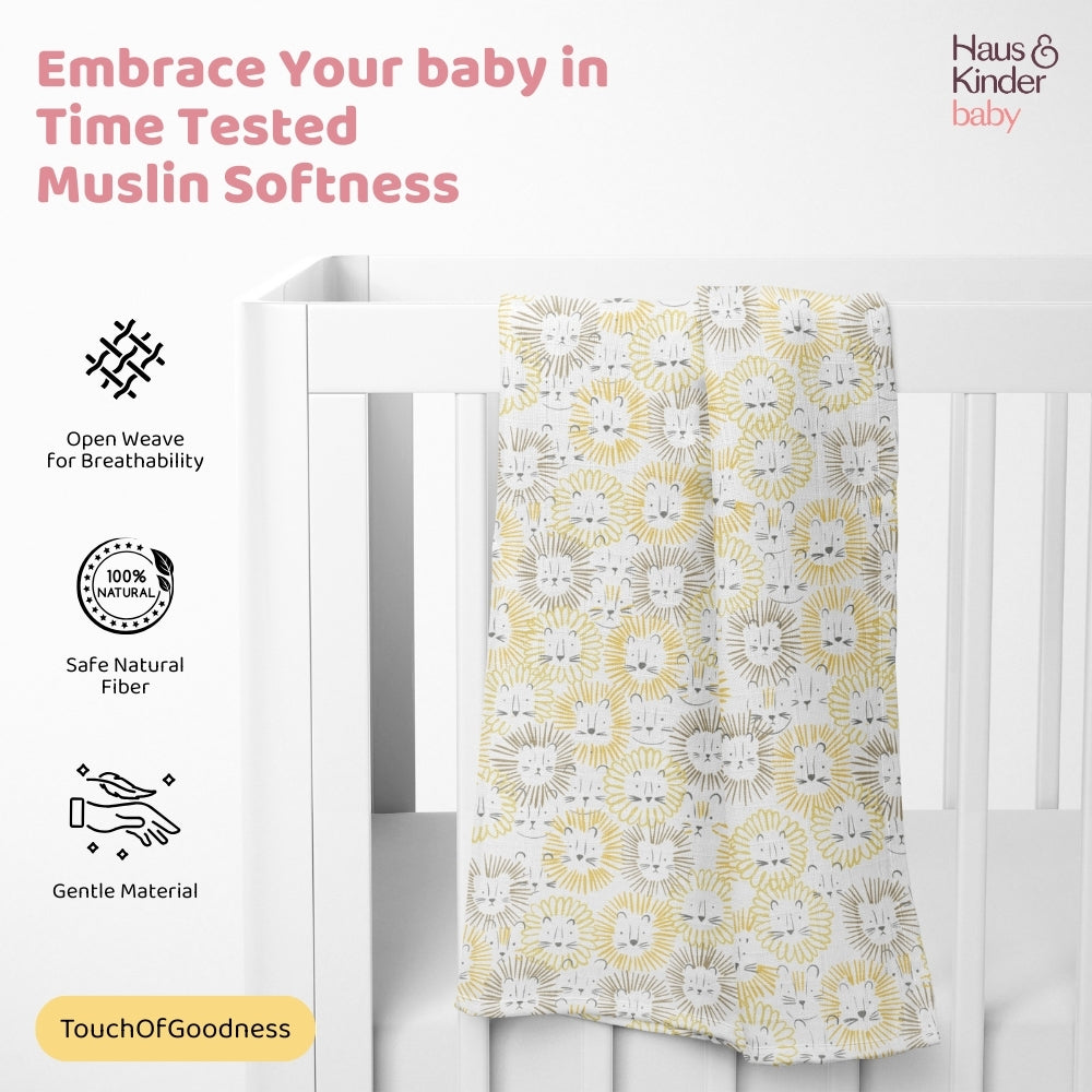 Fruit & Brute 100% Cotton Soft Muslin Swaddles -Pack of 4 ( Yellow , blue , Multicolor)
