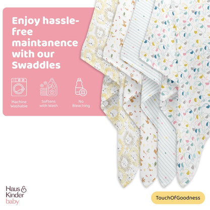 Fruit & Brute 100% Cotton Soft Muslin Swaddles -Pack of 4 ( Yellow , blue , Multicolor)