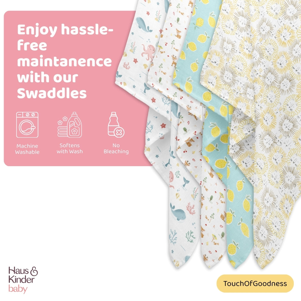 Fruity fauna Collection 100% Cotton Muslin Swaddle Pack Of 4