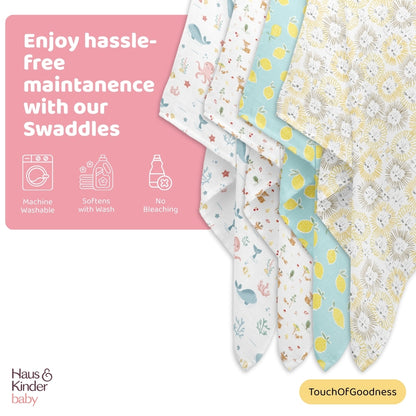 Fruity fauna Collection 100% Cotton Muslin Swaddle Pack Of 4