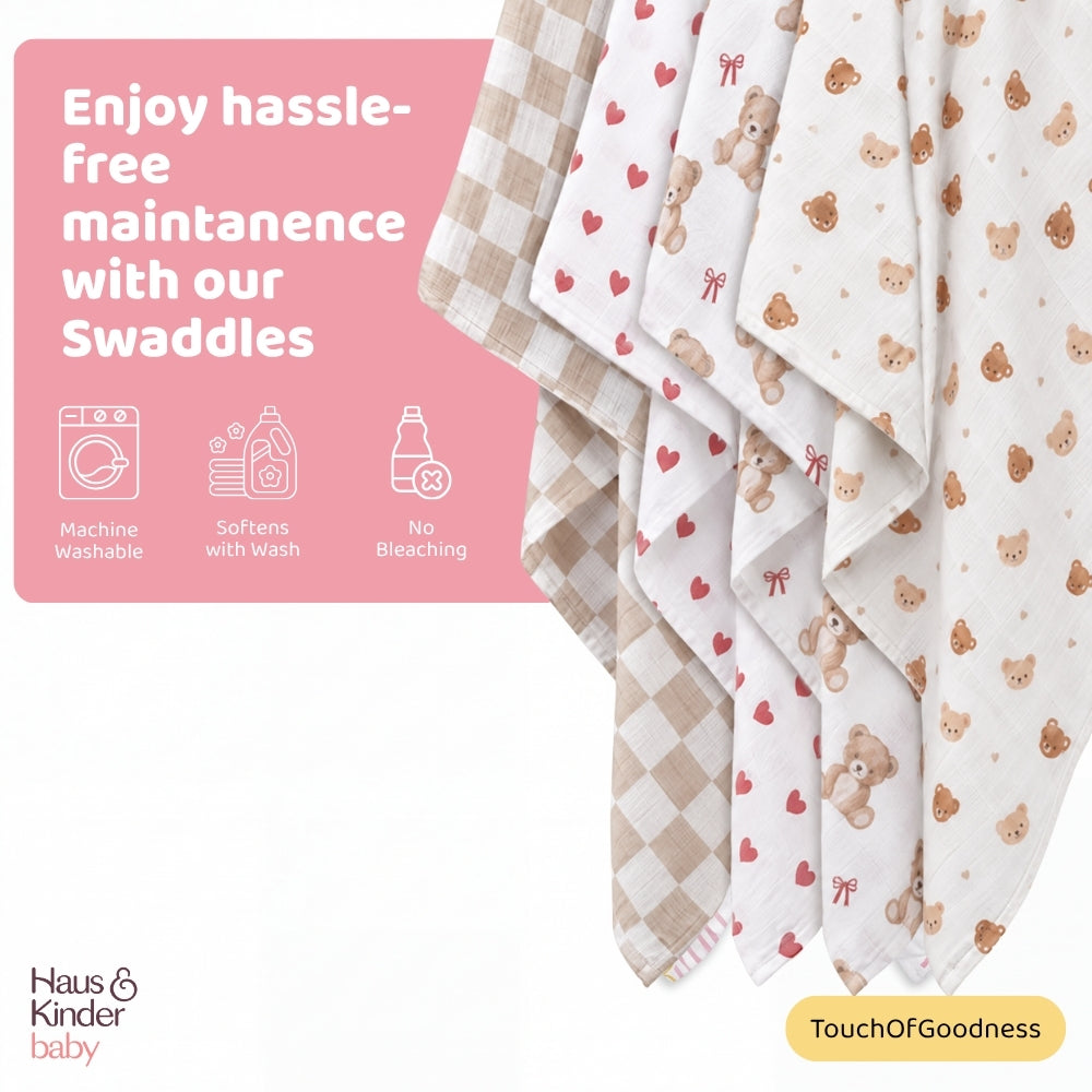 Teddykins Cotton Muslin Swaddle – Pack of 4