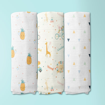 Jungle Party Collection Muslin Swaddle- Pack Of 3