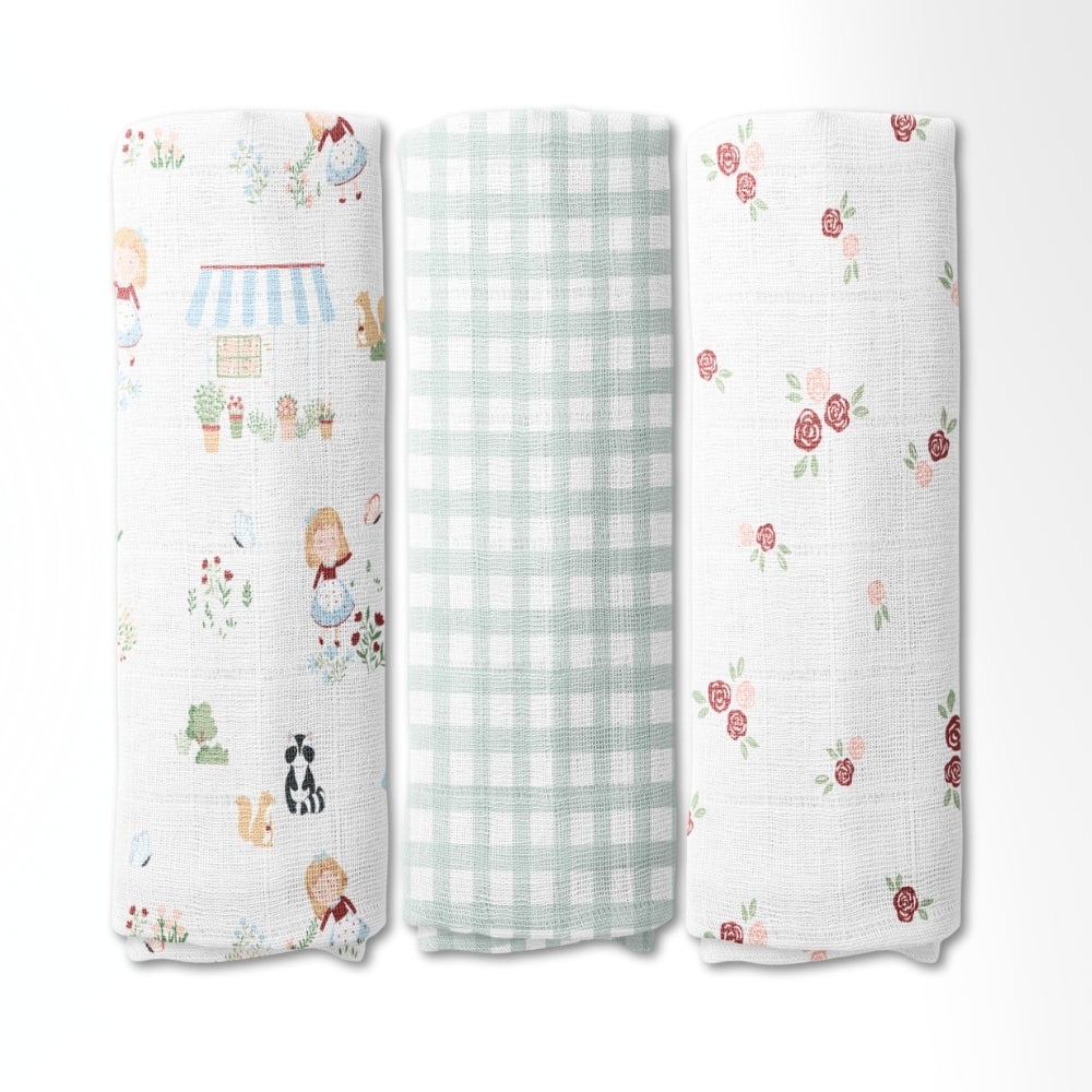 Scarlet In Garden Collection Muslin Swaddle- Pack Of 3