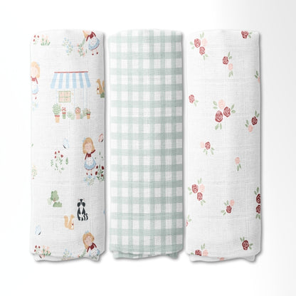 Scarlet In Garden Collection Muslin Swaddle- Pack Of 3