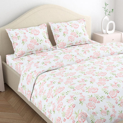 Pink Peony 100% Cotton Double Size Bedsheet, 186 TC