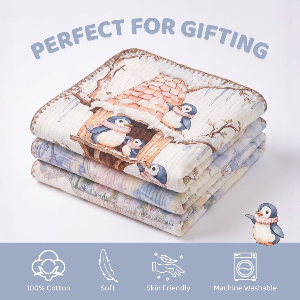 Pingu Pebbles Muslin 6- Layer Blanket, (0-2 Years) - Swaddles and Blankets | haus & kinder