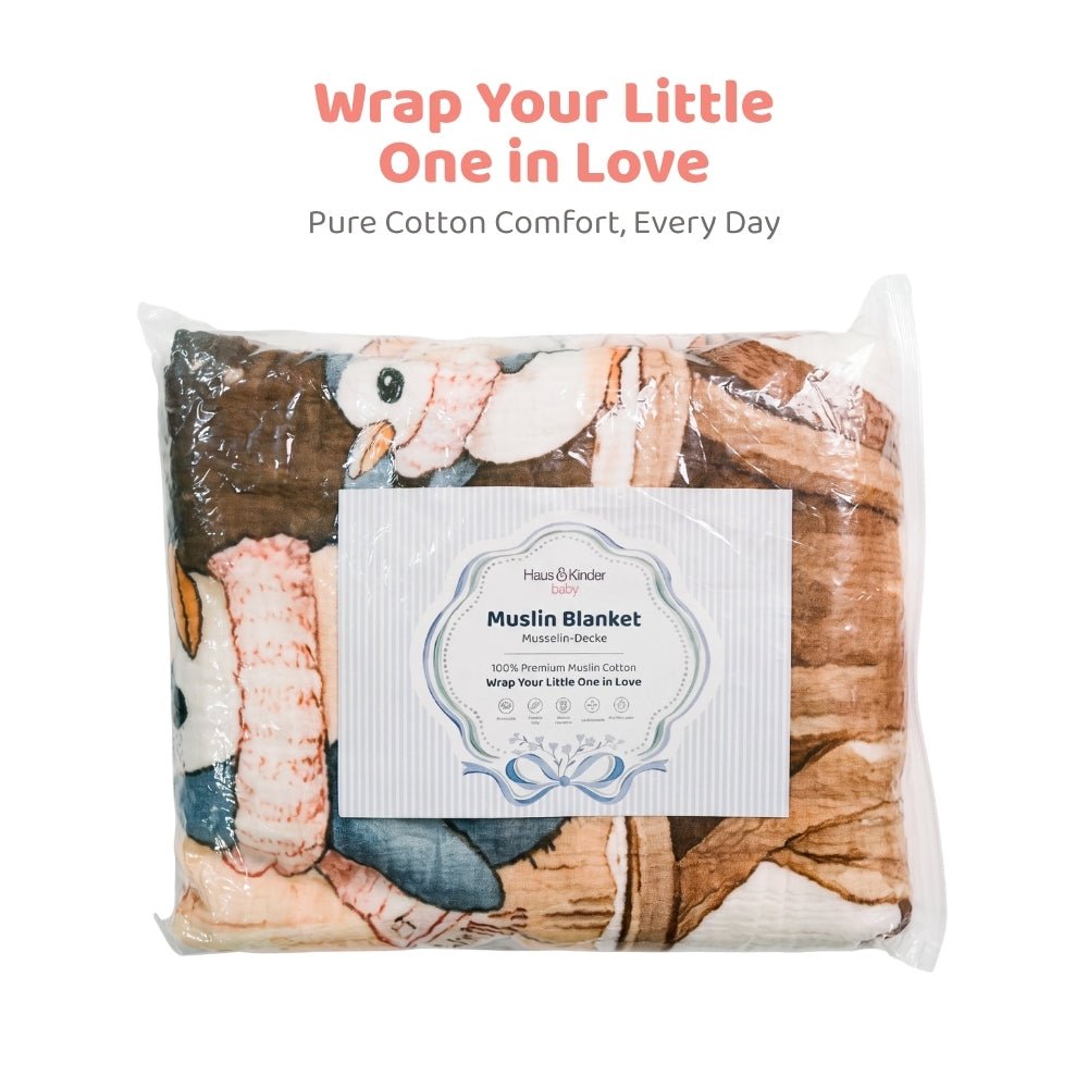 Pingu Pebbles Muslin 6- Layer Blanket, (0-2 Years) - Swaddles and Blankets | haus & kinder