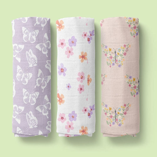 Papillon Paradise Collection 100% Organic Cotton Muslin Swaddle Pack Of  3