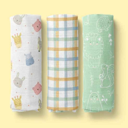 Jungle Jigsaw Collection 100% Organic Cotton Muslin Swaddle Pack Of  3