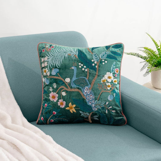 Embroidered Decorative Cushion Cover, Peacock