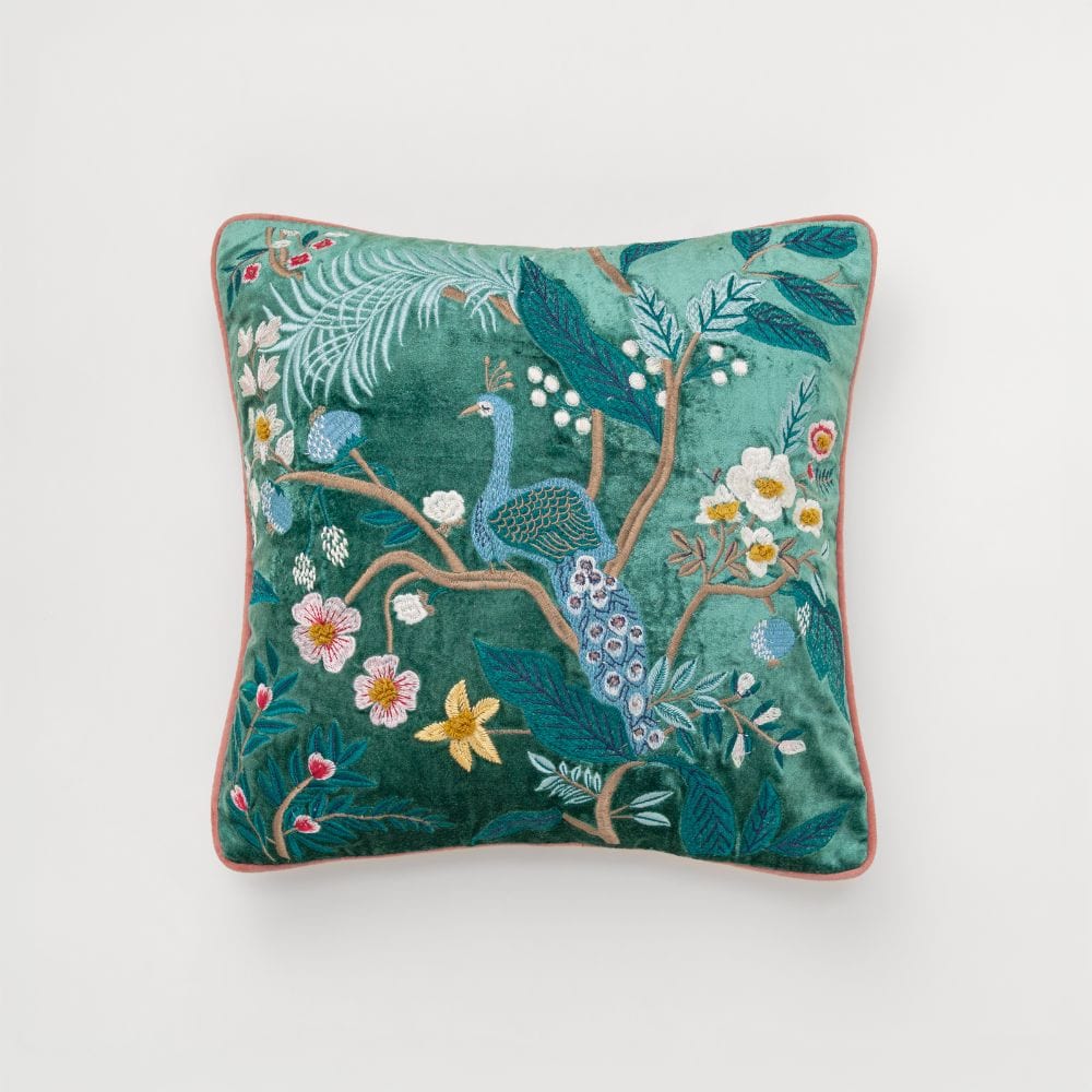 Embroidered Decorative Cushion Cover, Peacock