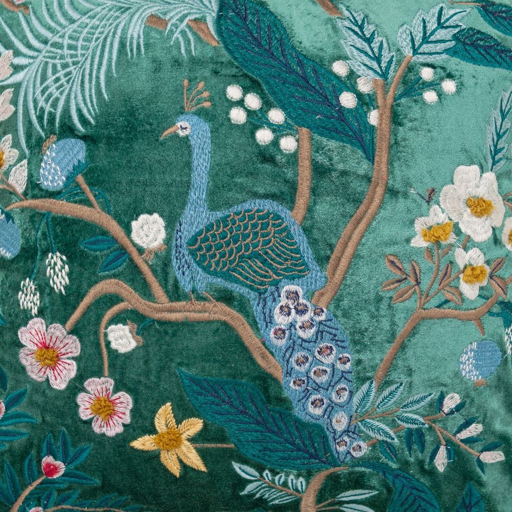 Embroidered Decorative Cushion Cover, Peacock - Cushion Covers | haus & kinder