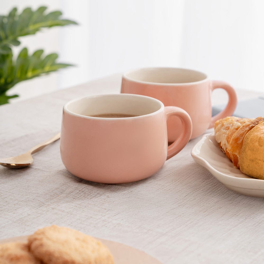 Tea & Rose Ceramic Mug Set of 2, Pink