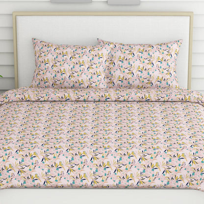 Pink Bird, 100% Cotton Double Size Bedsheet, 104 TC