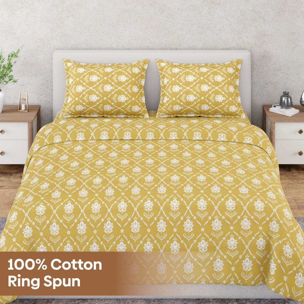 Ring Spun 100% Cotton Bedsheet- Golden Dahlia