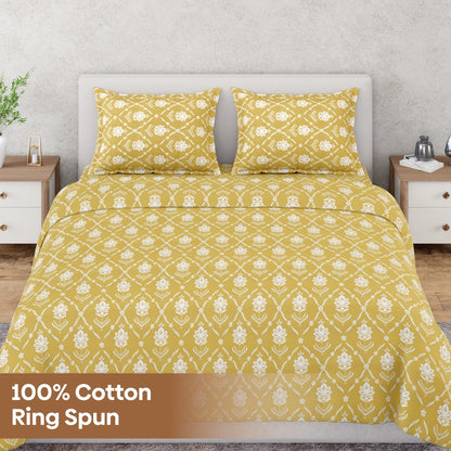 Ring Spun 100% Cotton Bedsheet- Golden Dahlia
