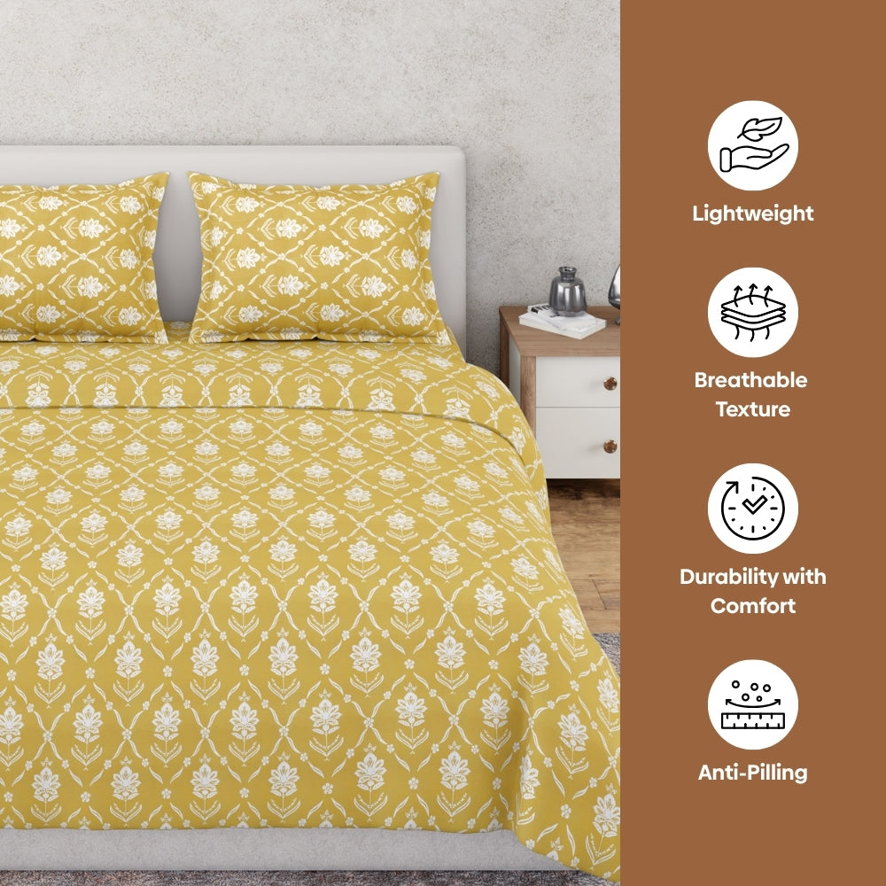 Ring Spun 100% Cotton Bedsheet- Golden Dahlia