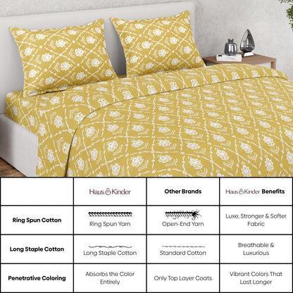 Ring Spun 100% Cotton Bedsheet- Golden Dahlia