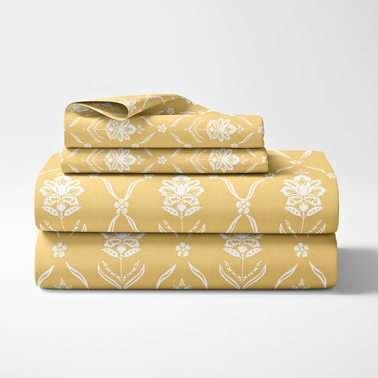 Ring Spun 100% Cotton Bedsheet- Golden Dahlia