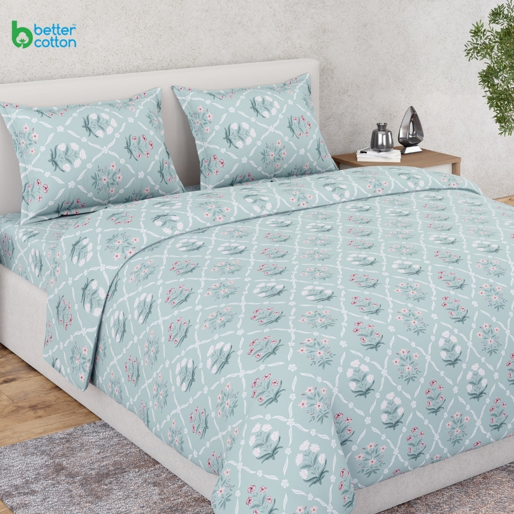Ring Spun 100% Cotton Bedsheet-  Rosebud Trellis