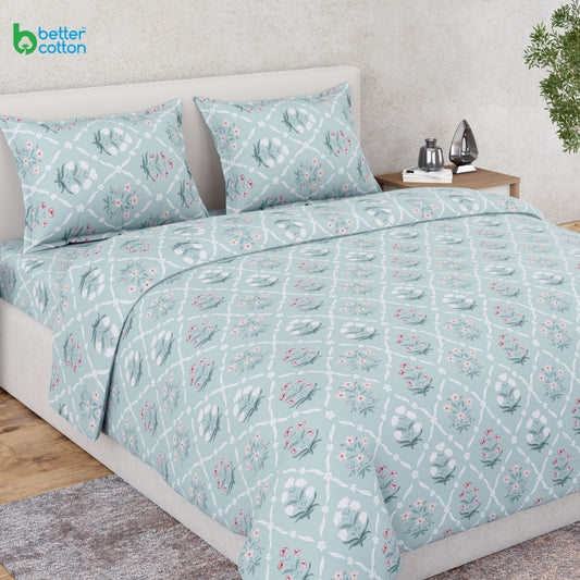 Ring Spun 100% Cotton Bedsheet-  Rosebud Trellis