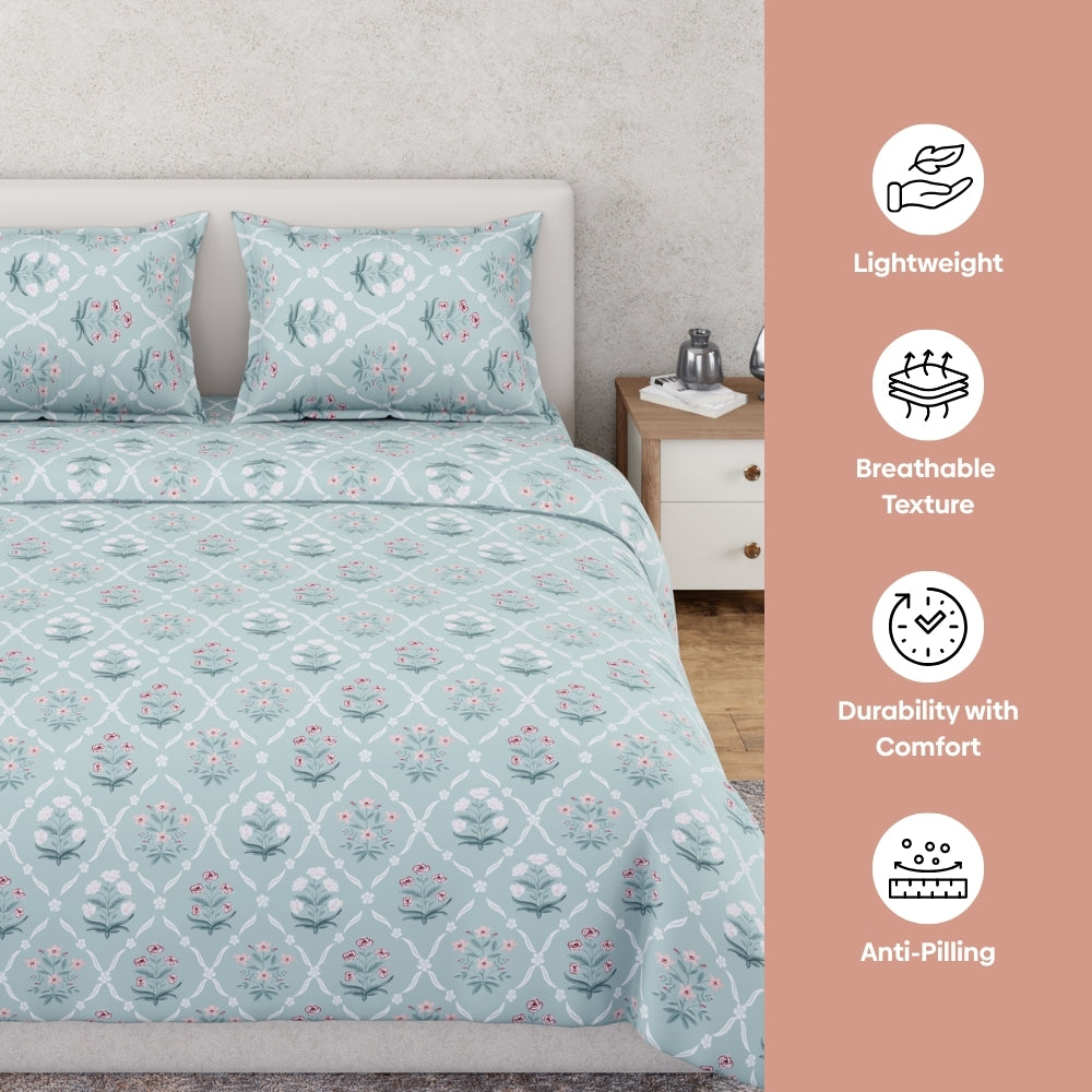 Ring Spun 100% Cotton Bedsheet-  Rosebud Trellis