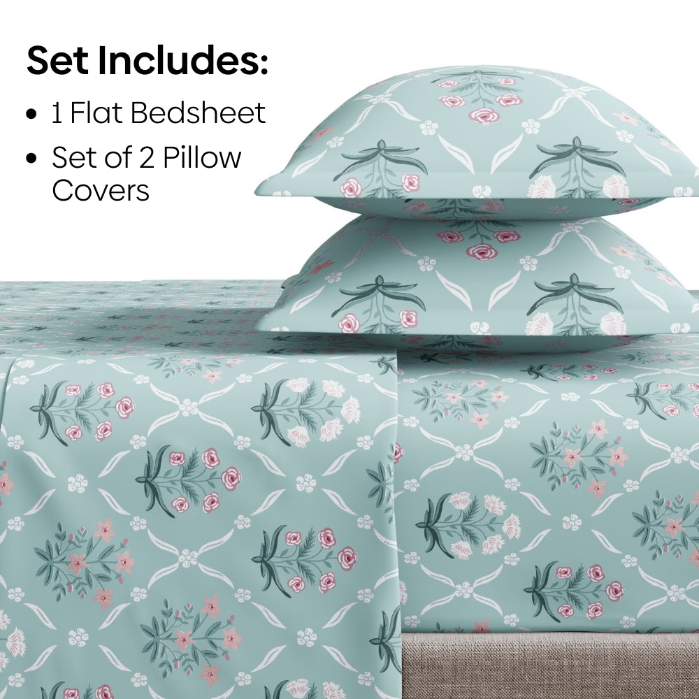 Ring Spun 100% Cotton Bedsheet-  Rosebud Trellis