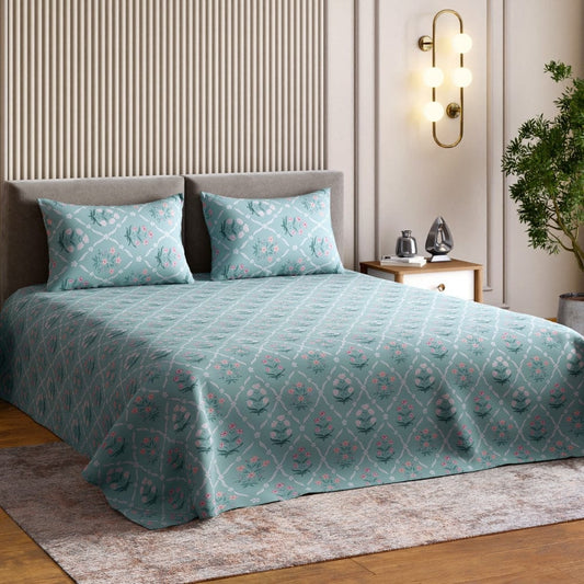 Ring Spun 100% Cotton Bedsheet-  Rosebud Trellis