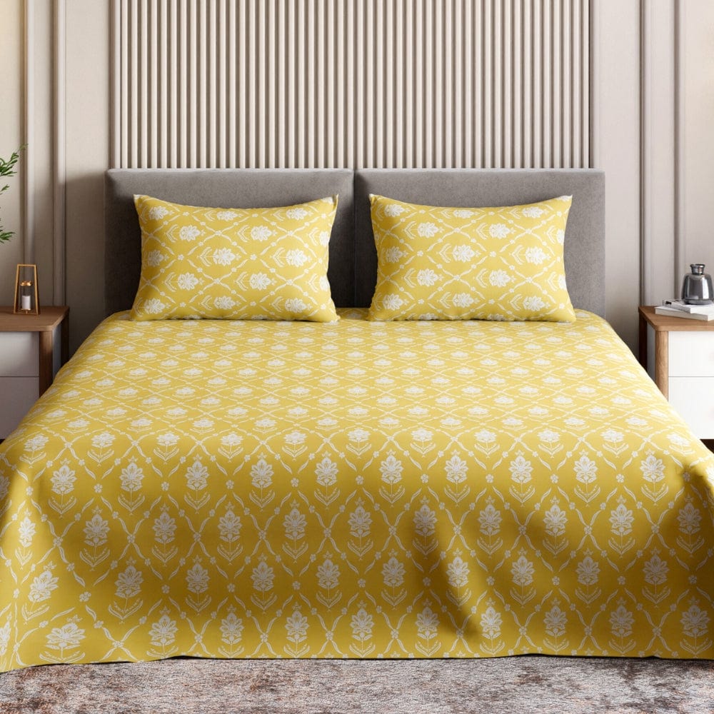 Ring Spun 100% Cotton Bedsheet- Golden Dahlia
